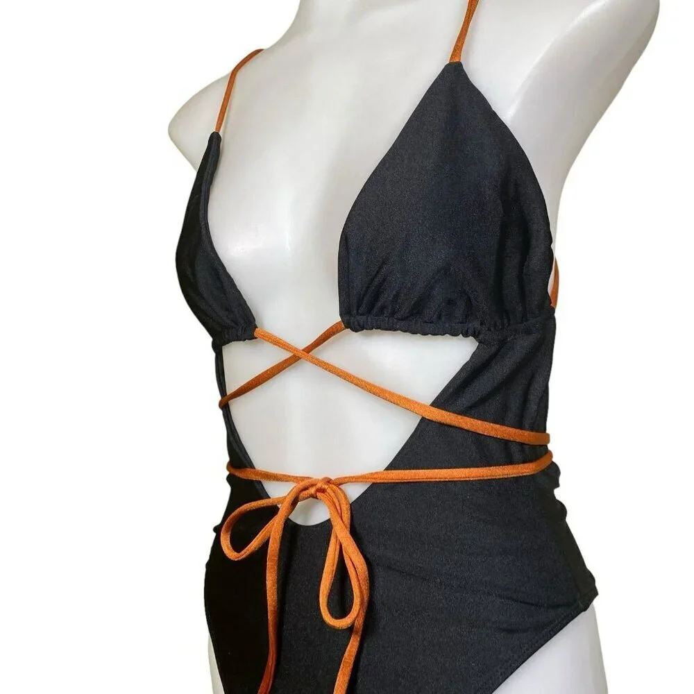 Camila Coelho Angelo One Piece in Black & Camel